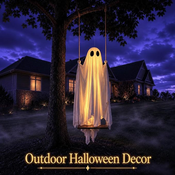 5FT Giant Lighted Halloween Ghost Swing – Create A Spooky Yard Scene | Free Shipping