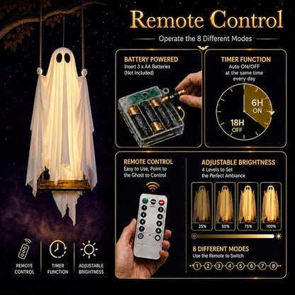 5FT Giant Lighted Halloween Ghost Swing – Create A Spooky Yard Scene | Free Shipping