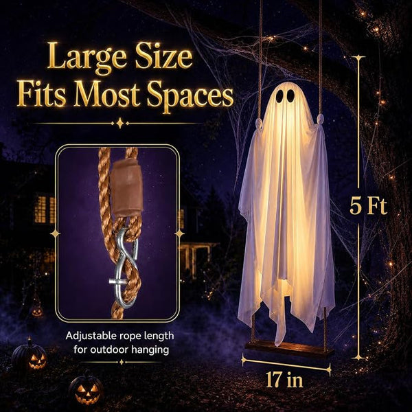 5FT Giant Lighted Halloween Ghost Swing – Create A Spooky Yard Scene | Free Shipping