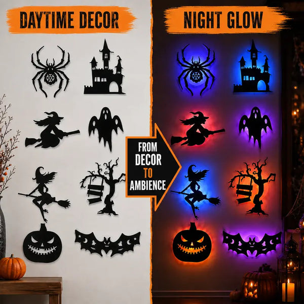 Halloween LED Silhouette Wall Light Stickers, Battery Powered Peel