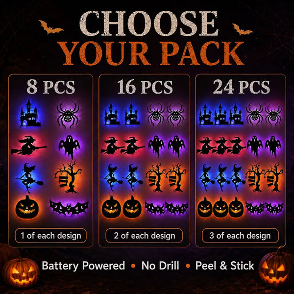Halloween LED Silhouette Wall Light Stickers, Battery Powered Peel